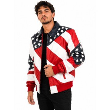 Lee Greenwood American Flag Leather Jacket