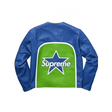 Supreme Vanson Blue Real Leather Motorcycle Racing Jacket