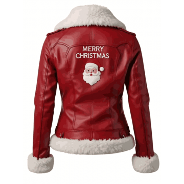 Women Red Christmas Shearling Leather Jacket for Holiday Fashion