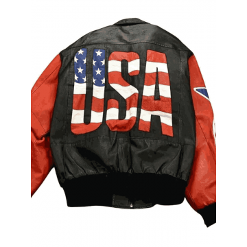 Michael Hoban USA Leather Jacket in Black and Orange Real Leather