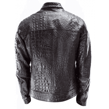 Men Crocodile Black Leather Jacket in Premium Real Leather