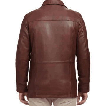 Men’s Casual Brown Real Leather Car Coat with Stand-Up Collar