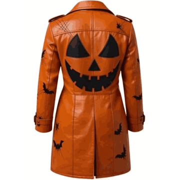 Halloween Spooky Leather Trench Coat in Brown Real Leather