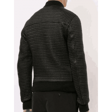 Men Black Bomber Quilted Leather Jacket in Premium Real Leather