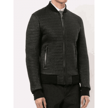 Men Black Bomber Quilted Leather Jacket in Premium Real Leather