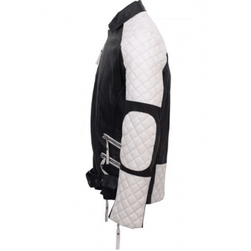 Men’s Black and White Quilted Style Biker Leather Jacket Men’s Black and White Quilted Style Biker Leather Jacket