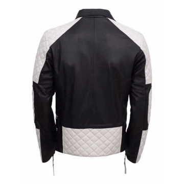 Men’s Black and White Quilted Style Biker Leather Jacket Men’s Black and White Quilted Style Biker Leather Jacket