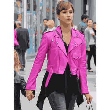 Jessica Alba Hot Pink Leather Jacket for Women