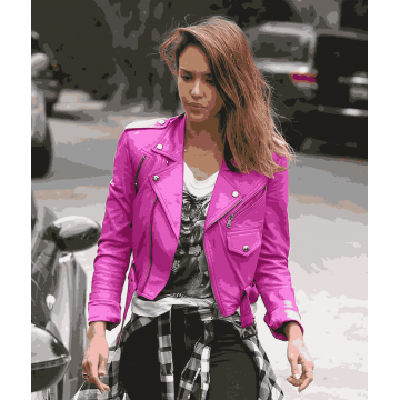 Jessica Alba Hot Pink Leather Jacket for Women