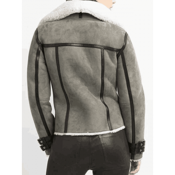 Women’s Bomber Grey Shearling Suede Leather Jacket