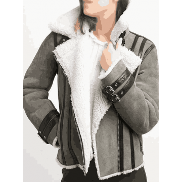 Women’s Bomber Grey Shearling Suede Leather Jacket