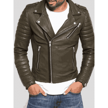 Olive Green Quilted Biker...