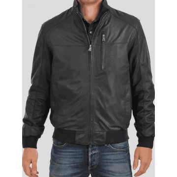 Men's Black Stand-Up Collar...