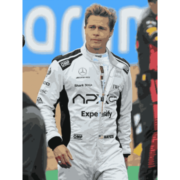 Brad Pitt F1 Racer White and Black Real Leather Jacket