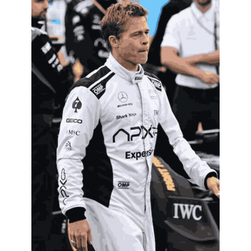 Brad Pitt F1 Racer White and Black Real Leather Jacket