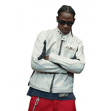 Travis Scott El Clasico Black and White Leather Jacket