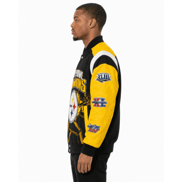 Super Bowl Champions 6X Pittsburgh Steelers Black and Yellow Varsity Leather Jacket