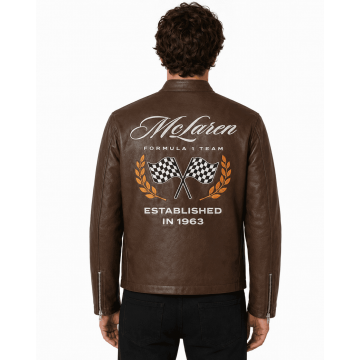 Formula 1 McLaren Leather Jacket in Premium Brown Real Leather