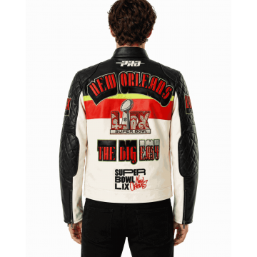 Super Bowl LIX Moto NFL Leather Jacket in Premium Real Leather