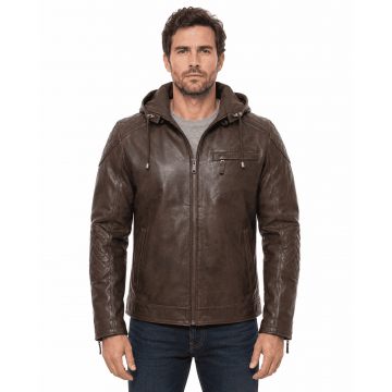 Quilted Brown Men Hooded...