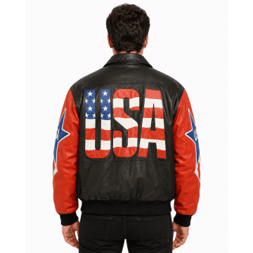 Michael Hoban USA Leather Jacket in Black and Orange Real Leather