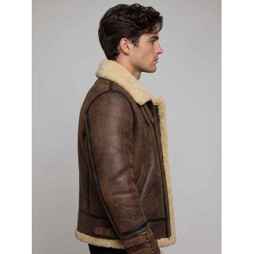 Men's Flight Aviator B3 Shearling Leather Jacket in Brown Sheepskin
