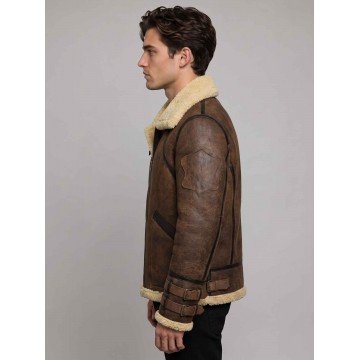 Men's Flight Aviator B3 Shearling Leather Jacket in Brown Sheepskin