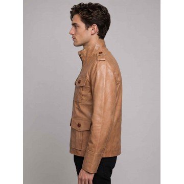 Four Pockets Men Brown Leather Jacket in Premium Real Leather