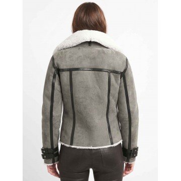 Women’s Bomber Grey Shearling Suede Leather Jacket