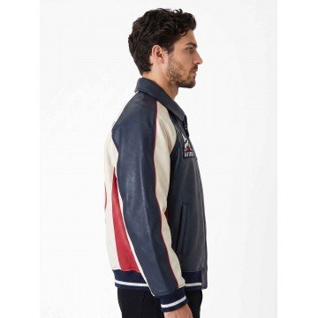Team USA Olympics 2026 Bomber Leather Jacket in Black and White