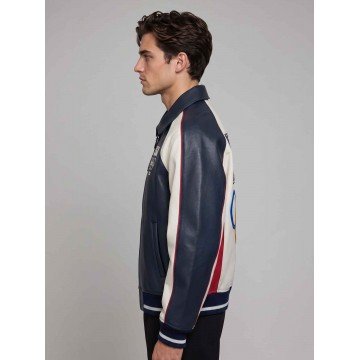 Team USA Olympics 2026 Bomber Leather Jacket in Black and White