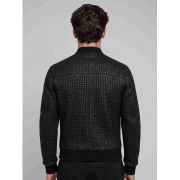 Men Black Bomber Quilted Leather Jacket in Premium Real Leather