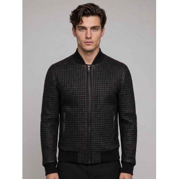 Men Black Bomber Quilted...