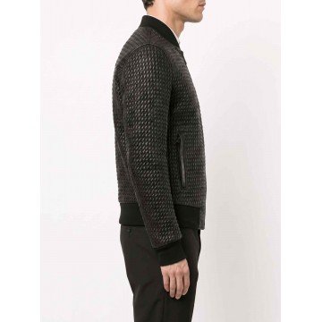 Men Black Bomber Quilted Leather Jacket in Premium Real Leather