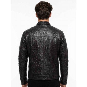 Men Crocodile Black Leather Jacket in Premium Real Leather