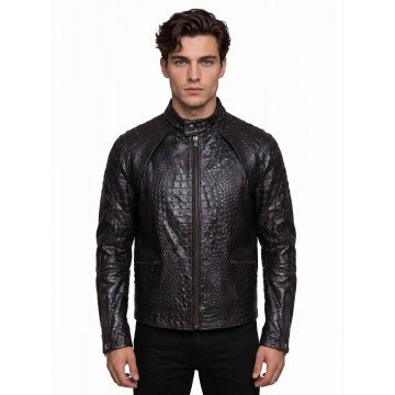 Men Crocodile Black Leather...