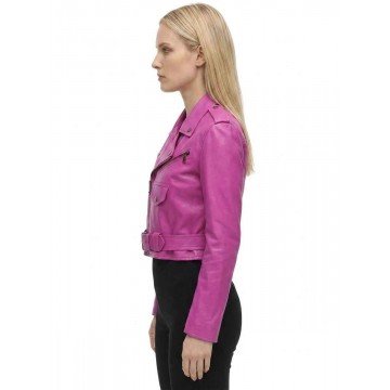 Jessica Alba Hot Pink Leather Jacket for Women