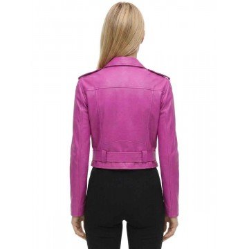 Jessica Alba Hot Pink Leather Jacket for Women