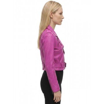 Jessica Alba Hot Pink Leather Jacket for Women