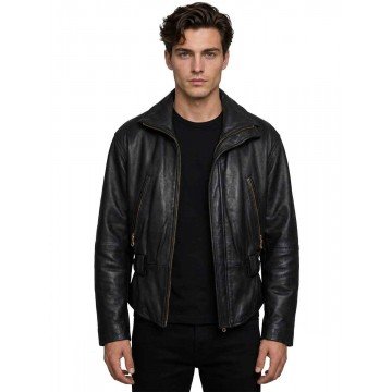 Lone Wolf No Club Black Leather Jacket for Men