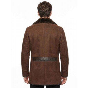 Men's Reacher Style Sheepskin Shearling Brown Leather Coat