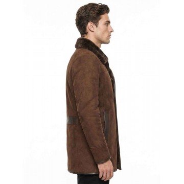 Men's Reacher Style Sheepskin Shearling Brown Leather Coat