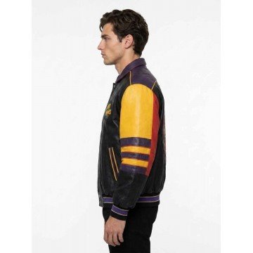 Looney Tunes Black Leather Varsity Jacket Looney Tunes Black Leather Varsity Jacket