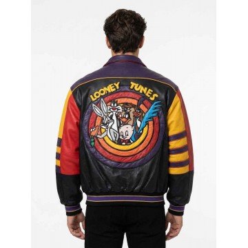 Looney Tunes Black Leather Varsity Jacket Looney Tunes Black Leather Varsity Jacket