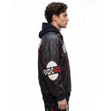 Black Vintage Corvette Racing Leather Jacket for Men
