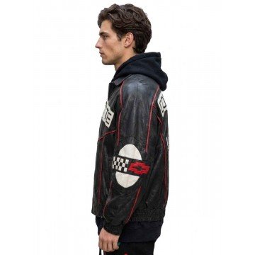 Black Vintage Corvette Racing Leather Jacket for Men