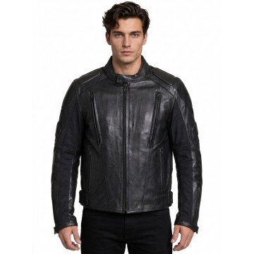 Men Black Padded Leather Motorcycle Jacket for Biker Riding