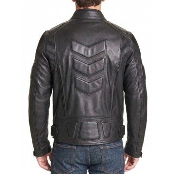 Men Black Padded Leather Motorcycle Jacket for Biker Riding