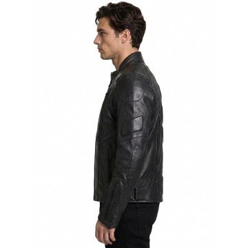 Men Black Padded Leather Motorcycle Jacket for Biker Riding