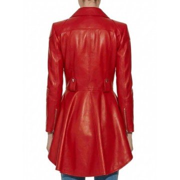 Women's Biker Style Peplum Red Leather Jacket in Real Leather